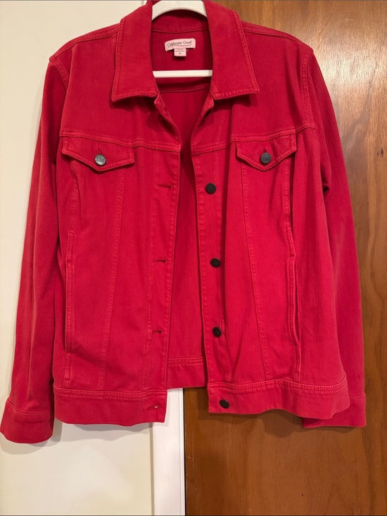 Coldwater Creek Jackets & Blazers - Coldwater Creek Red Denim Jacket with Button Front